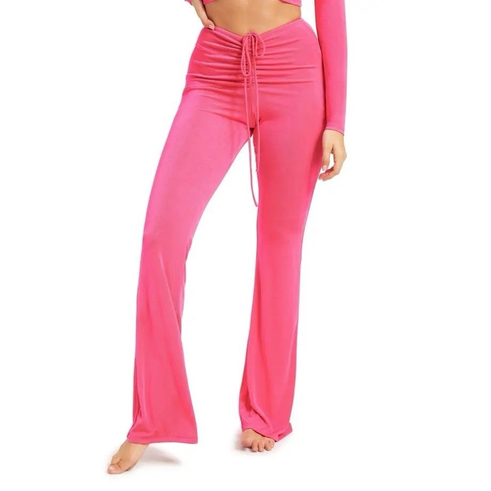 Good American Shimmer Cover-Up Pants Hot Pink High Waist‎ Swim Size Large NWT